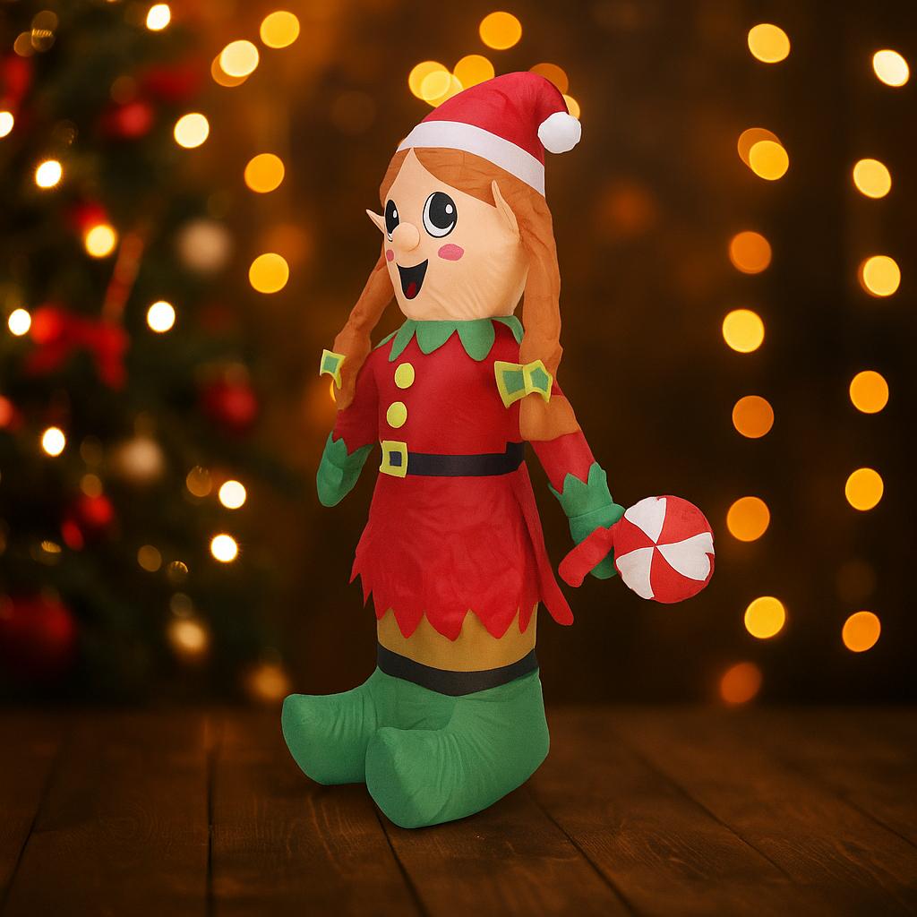 5.91FT Giant Inflatable Toy Christmas Elf with LED Lights Festive Gifts Xmas Decorations for Yard Supplies Home Ornaments