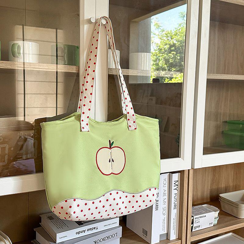 Polka Dot Red Apple Shoulder Tote: Women's Large, Sweet, Cute Handbag