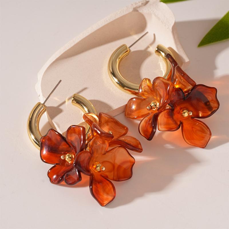 

Vintage Boho Acrylic Flower Earrings Women Simple C Shaped Hoop Earrings Girls Party Personalized Jewelry Gifts оранжевый