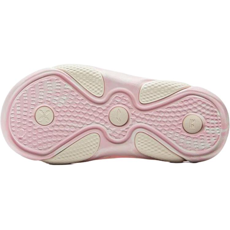 Li Ning Enfants Série Sport Style de Vie Pantoufles Confortables Douces Antidérapantes Résistantes à l'Usure Pantoufles pour Enfants Rose Blanc YKOV002-2