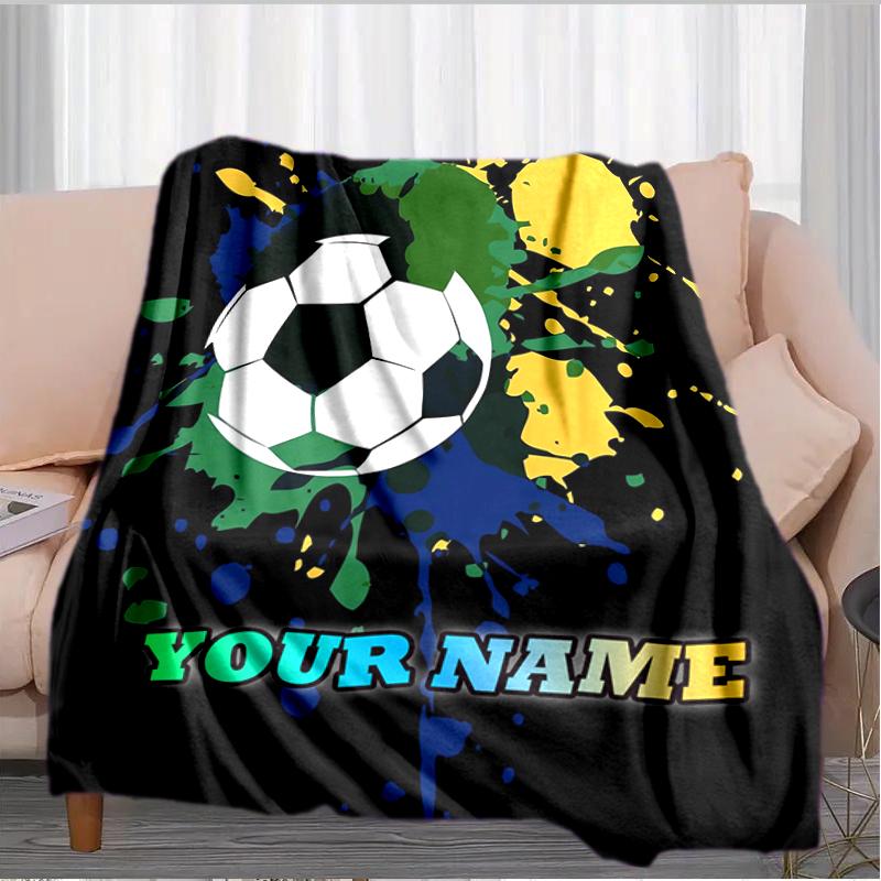 1PC Custom Name Soccer Ball Splash Art blanket versatile,all-season throw suitable for the living room,bedroom,camping,travel,and gift