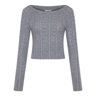 UR Women's Grey Tone Slim Fit Textured Knit Sweater