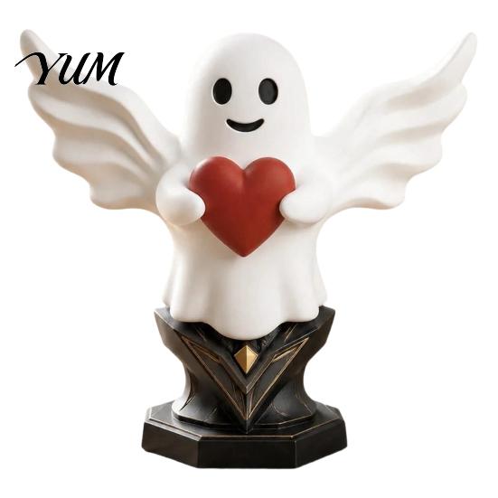 Halloween Desktop Decoration Angel Ghost Statue, Smiling Holding Heart Figurine, Cute Romantic Modern Aesthetic Room Decor Sculpture for Valentine's
