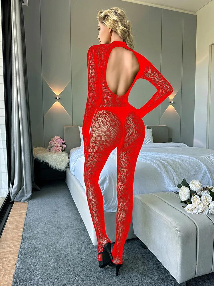 Sexy Lingerie Leopard Mesh Bodystockings Fishnet Jumpsuit Hollow See Through Tight Erotic Pajamas Elastic Night Club Underwear