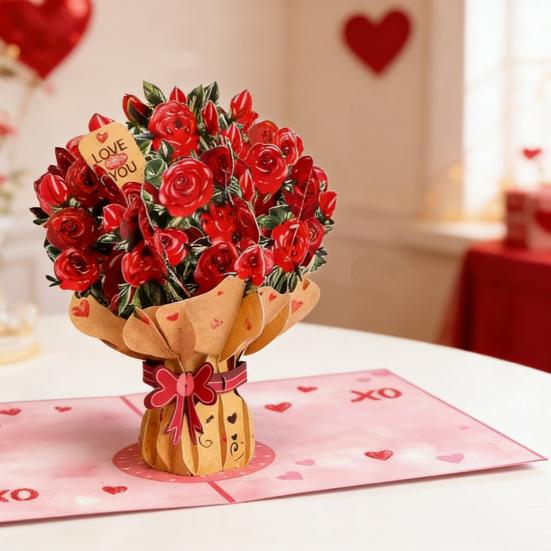 Evigt Blommande 3D Pop-Up Blommkort Handgjort Återvinningsbart Papperskort Eviga Romantiska Minnen Alla Hjärtans Dag Jubileum Födelsedagspresenter