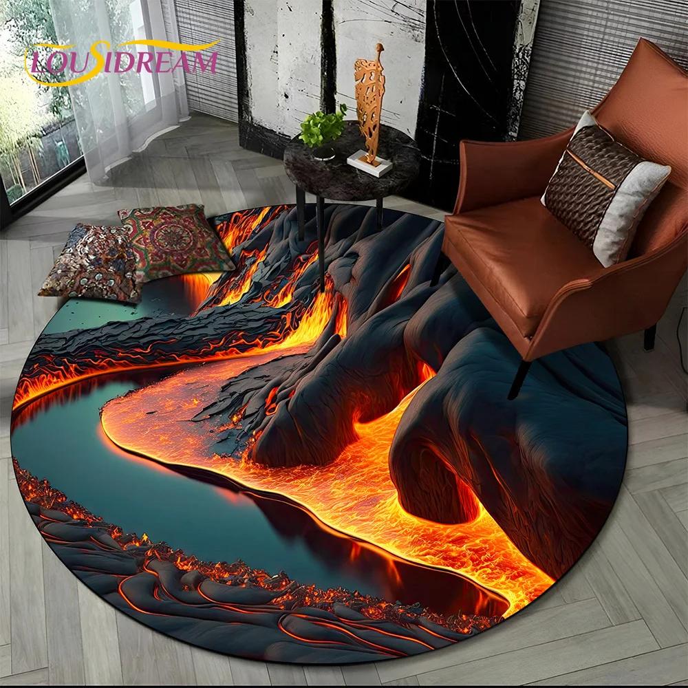 Latest 3D Illusion Volcano Lava Magma Round Carpet Rug for Living Room Bedroom Sofa Decor,Kids Area Rug Non-slip Floor Mat Gift