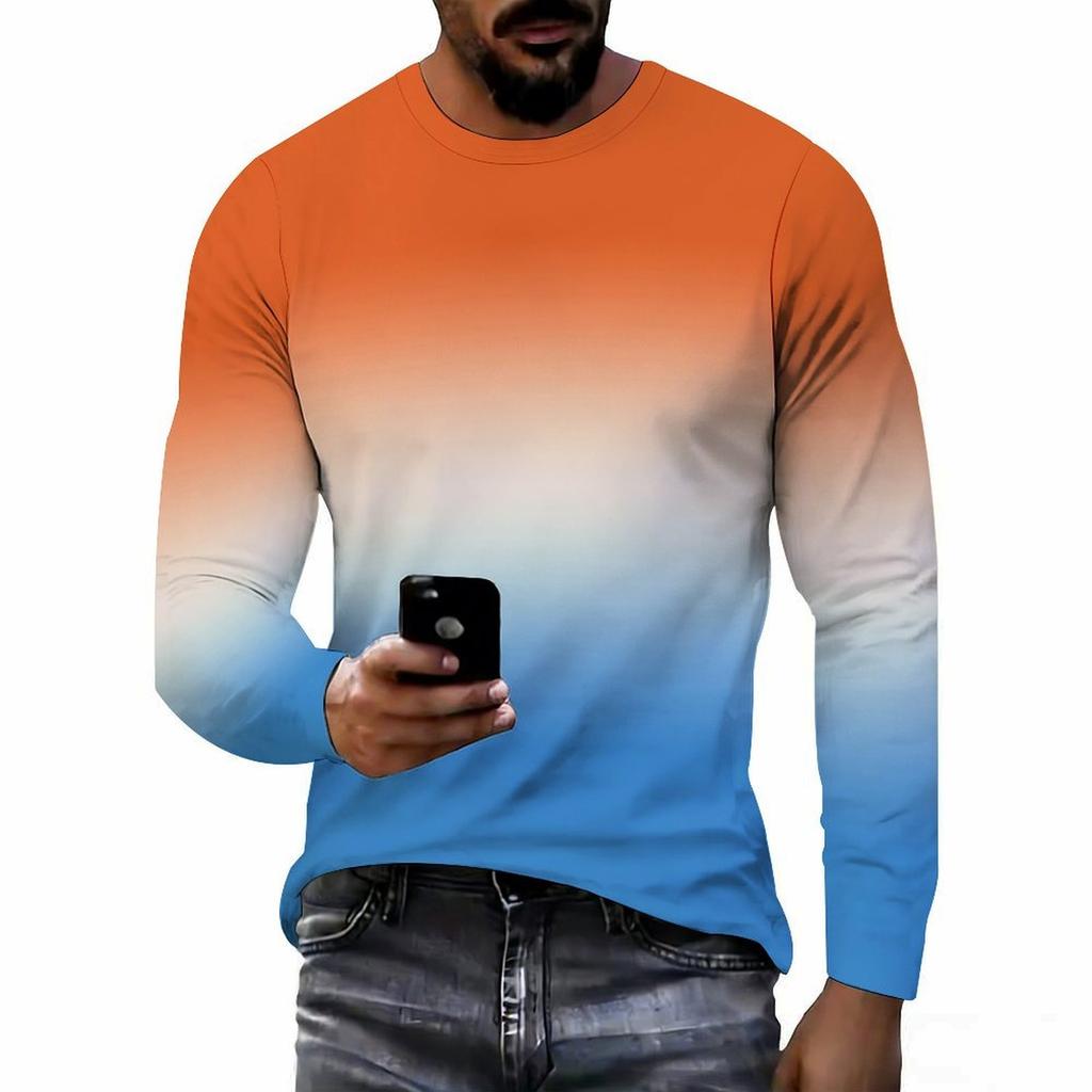 Men Gradient Color Crew Neck Long Sleeve T Shirt Faith Letter Print Casual Daily Wear Top For Spring Autumn