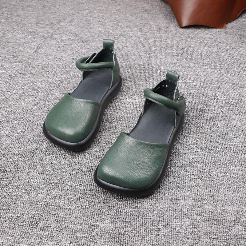 

The first layer of cowhide retro leather women s shoes Velcro lazy shoes flat single shoes comfortable versatile casual shoes can be 40 оливковий колір