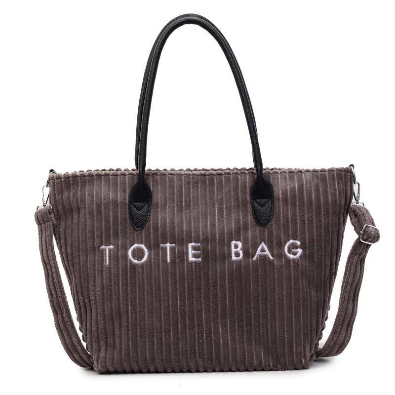 Wind new large-capacity shoulder bag women's satchel popular versatile strip velvet women's bag alphabet portable tote bag