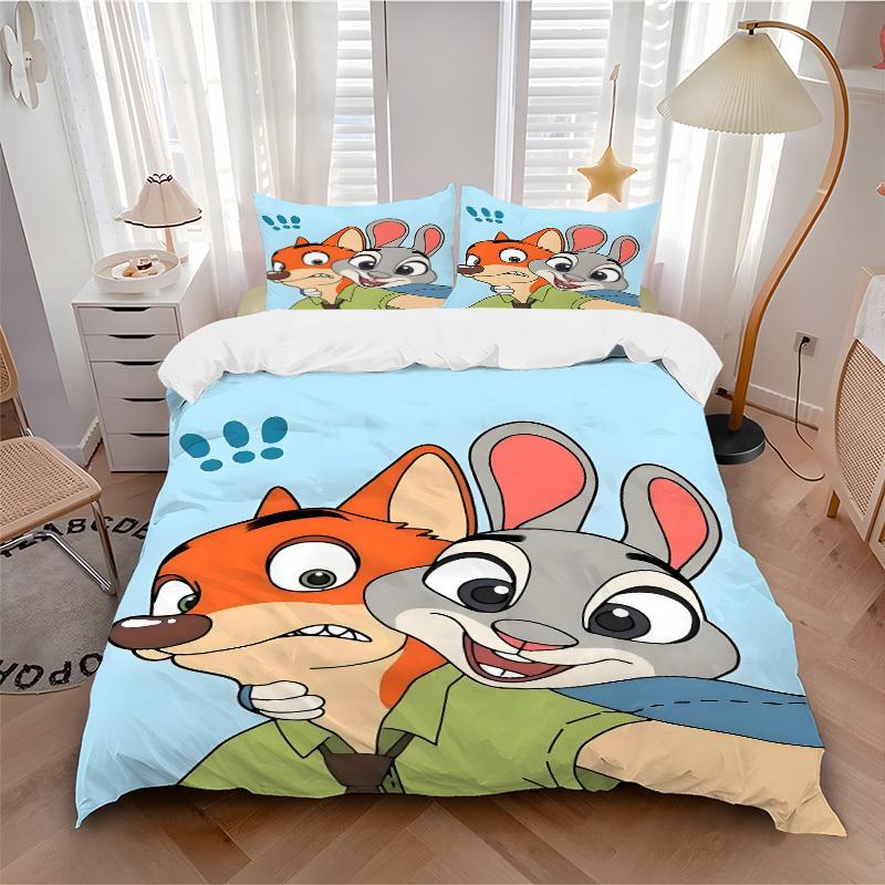3pcs Nick, Judy Printed Bedding Set, Breathable And Soft, Machine Washable, Christmas Gift, Suitable for Bedroom Decoration, 091