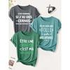 3 Pack of Women's Summer Tops | French Humorous Tongue-thwarting Life Slogan Print T Shirt | Minimalist Style Trendy Casual Round-neck Short-sleeve