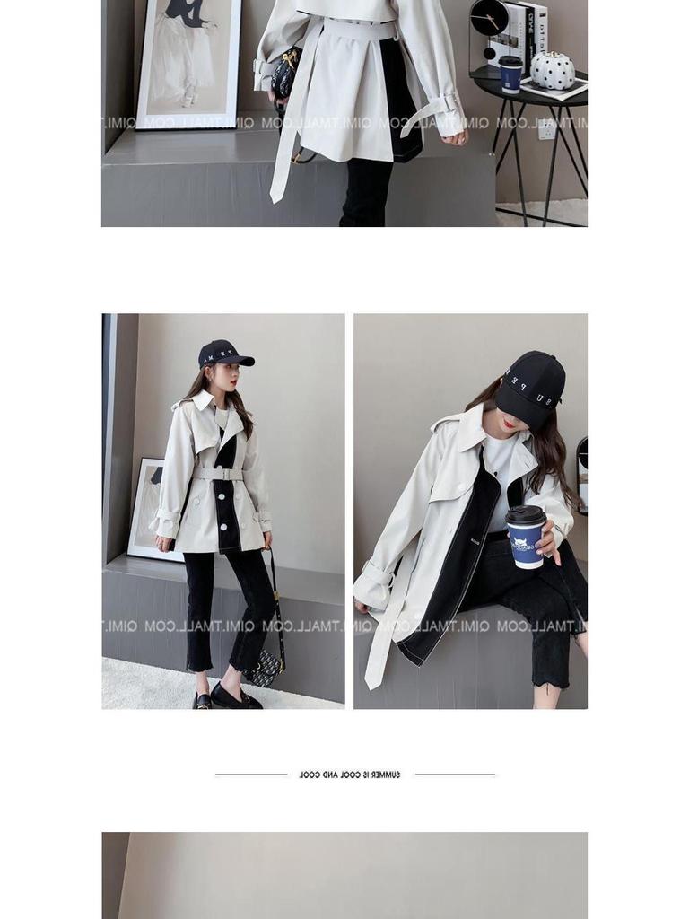 Design Sense British Style Women’s Trench Coat: Spring/Autumn, Versatile Mid-Length Tie-Waist Outerwear for Petite, Stylish Students.