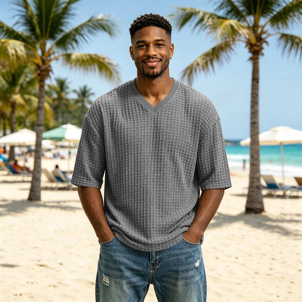Men's Knit Short Sleeve T-Shirt - Casual Neck Summer Top, Color Tee for Everyday Wear