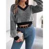 Women's Sweatshirt - Autumn/Winter Casual Striped Bell-Sleeve Pullover Cropped Knitwear