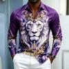 Camicia da uomo a maniche lunghe con colletto camicia Stampa Re Leone camicia business casual alla moda casual taglia grande vestibilità aderente top da uomo