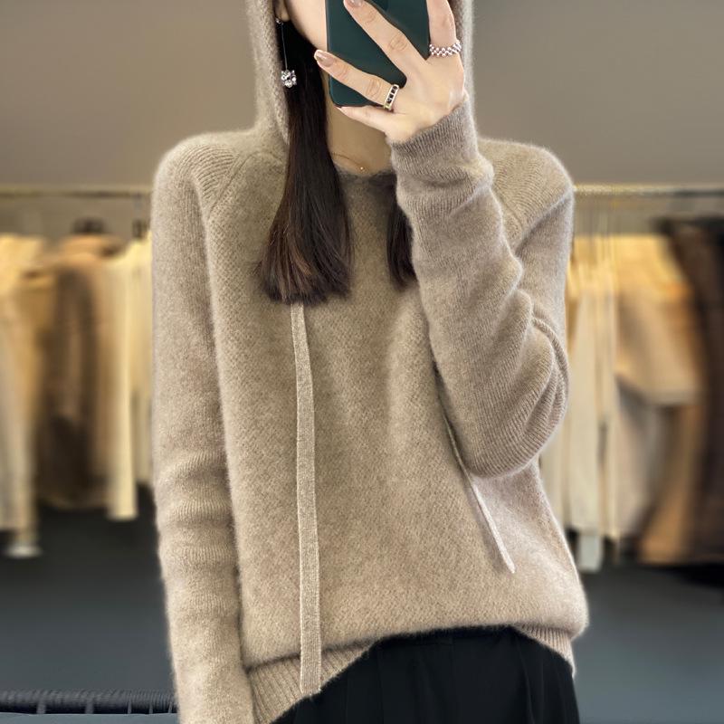 

Women s Thick Wool Knit Hoodie - Cozy Autumn/Winter Pullover Sweater M (95-110 jin)