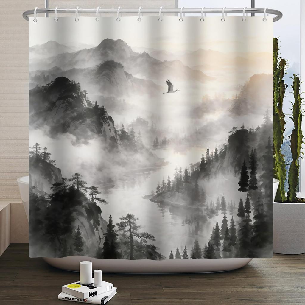 Boho Shower Curtain - Celestial Moon & Botanical Vine Print Waterproof Bathroom Curtain with Rust-Proof Hooks Included,Bohemian