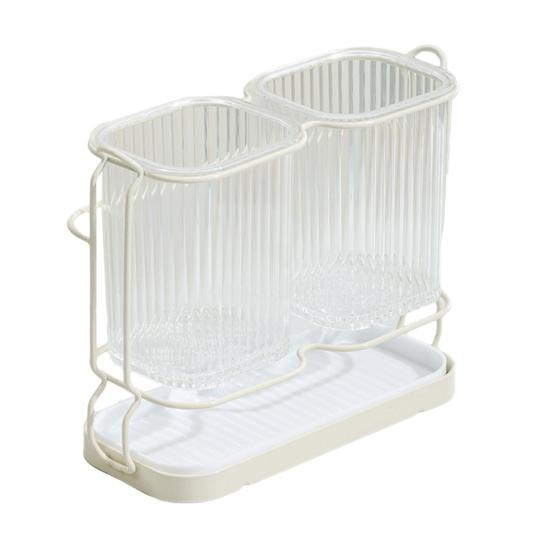 yangyizhi Utensils Holder, Two Compartments Storage Rack, with Removable Draining Tray Design, Moisture-Resistant Kitchen Organizer