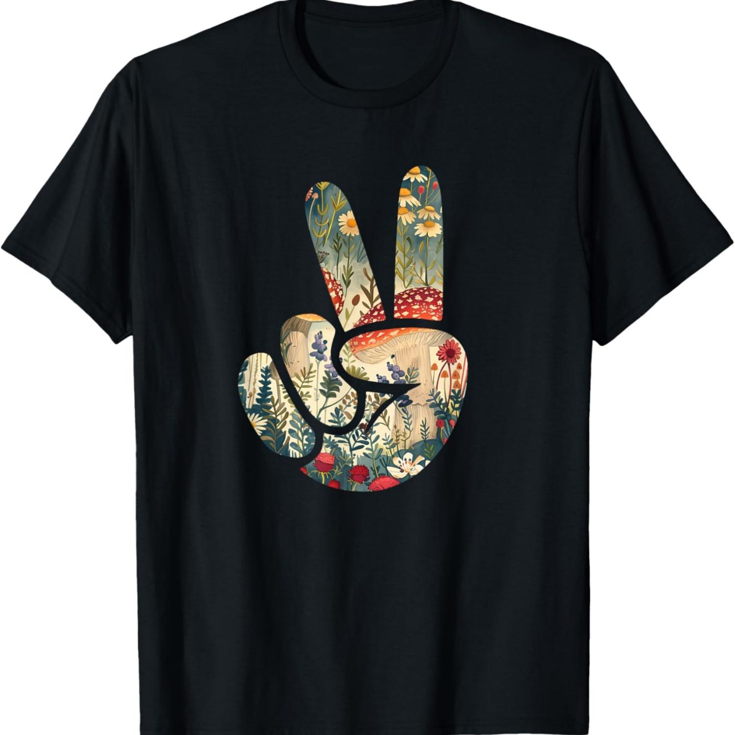 

Natural Silhouette Forest Meadow Cottagecore Peace Sign Hand T-Shirt(29) S чёрный