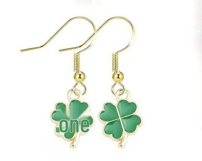 Women's Classic Green Four-Leaf Clover Necklace & Earring Set - Light Luxury High-End Design