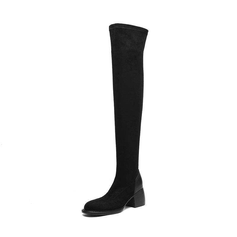 Fashion Elastic Suede Over Knee Boots Sexy Pantless Boots Knight Boots Thick High Heel Boots 33-43 Large Size Boots