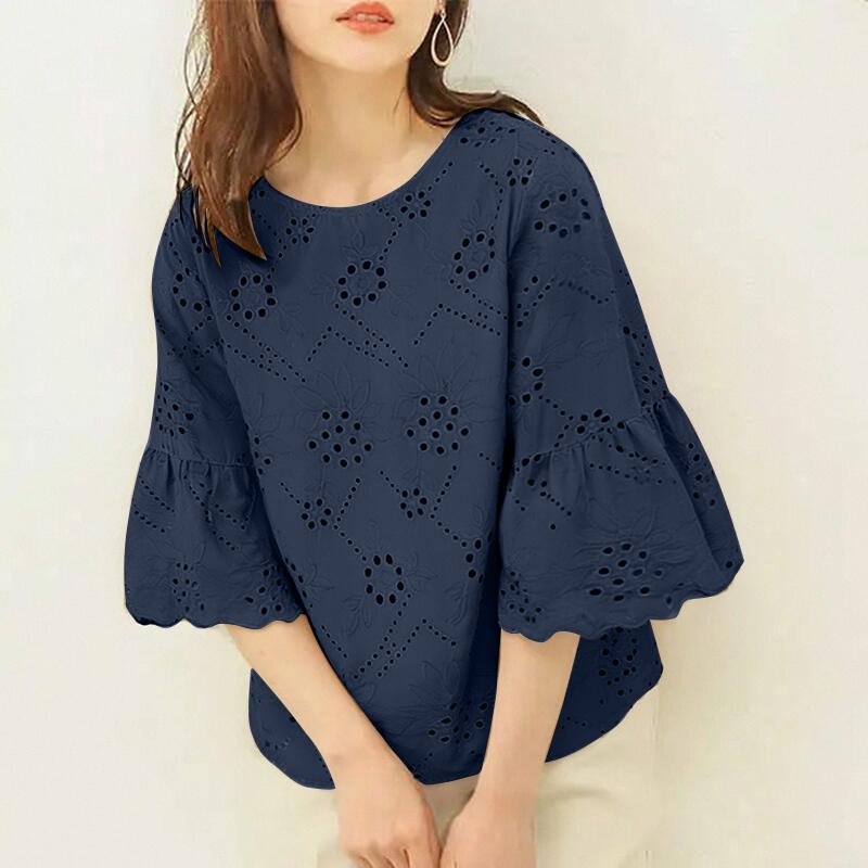 

ZANZEA Женская повседневная блузка с ажурной вязкой, пэчворк, летняя, рукав 3/4 2XL