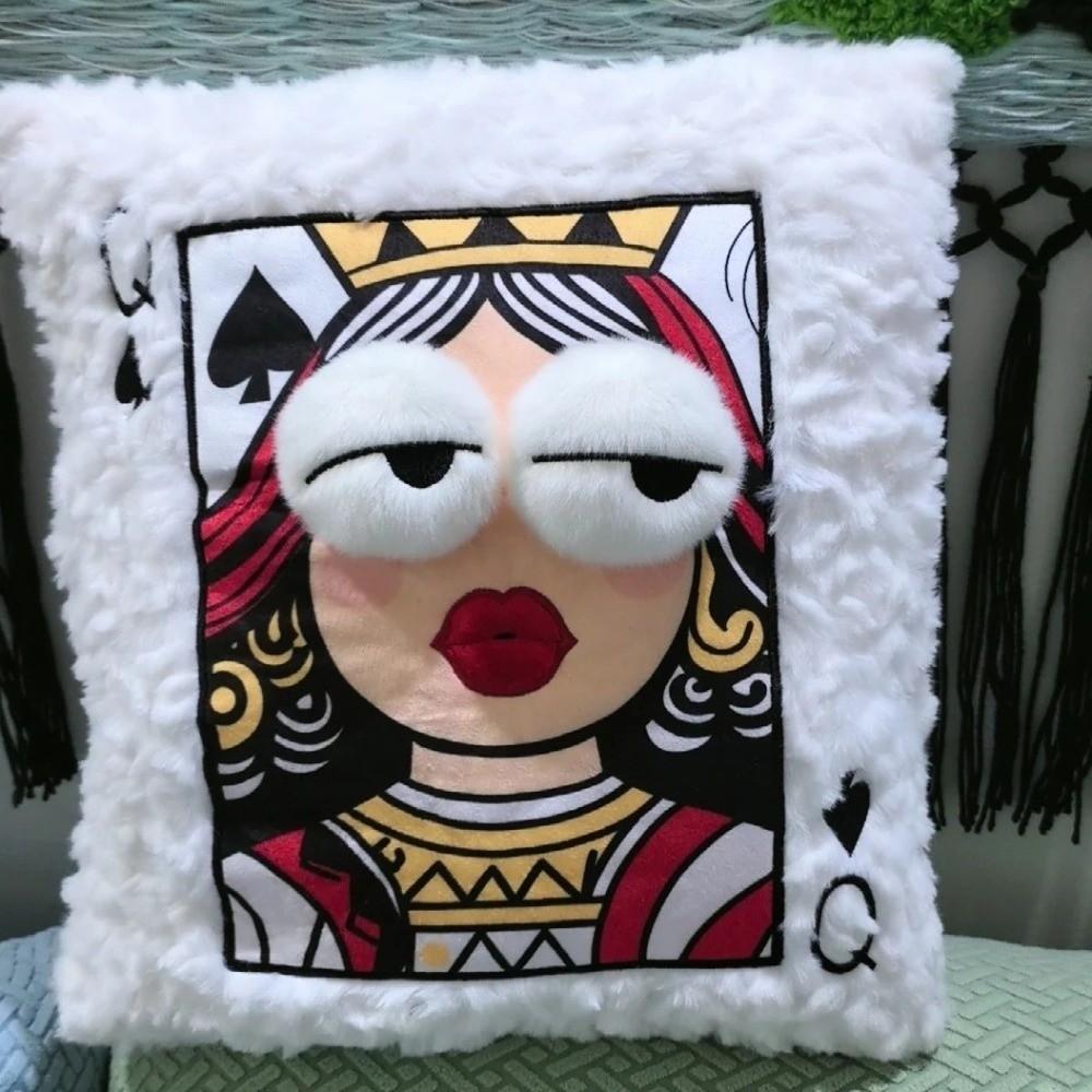 Soft Big Eyes Pillow Quirky Patchwork Pillow Funny Plush Embroidered Pillow Sofa Decor