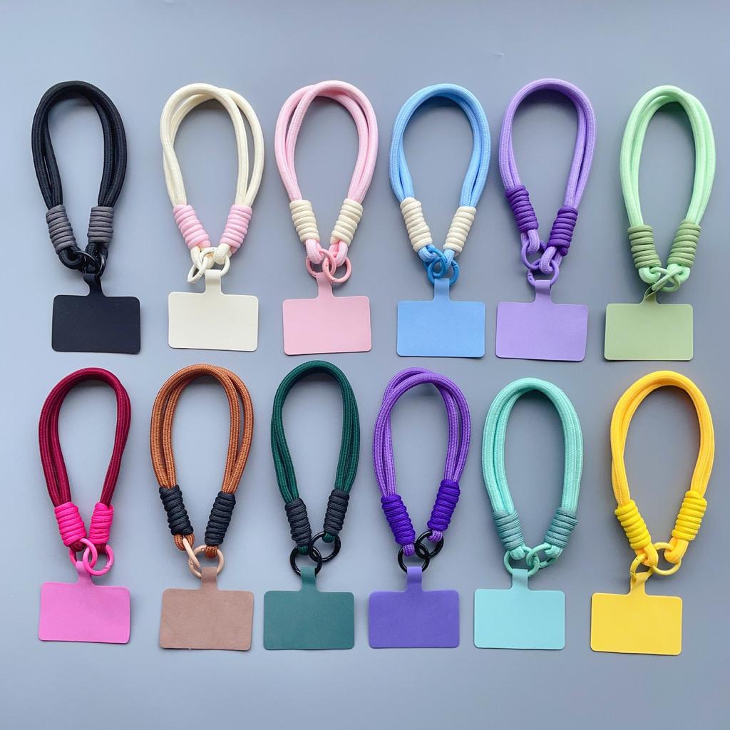 Macaron-Farbe Kurzes Handy-Lanyard Handy-Pad Doppelkopf Anti-Verlust Handgewebt Unisex Handgelenkband Kette Anhänger Lanyard
