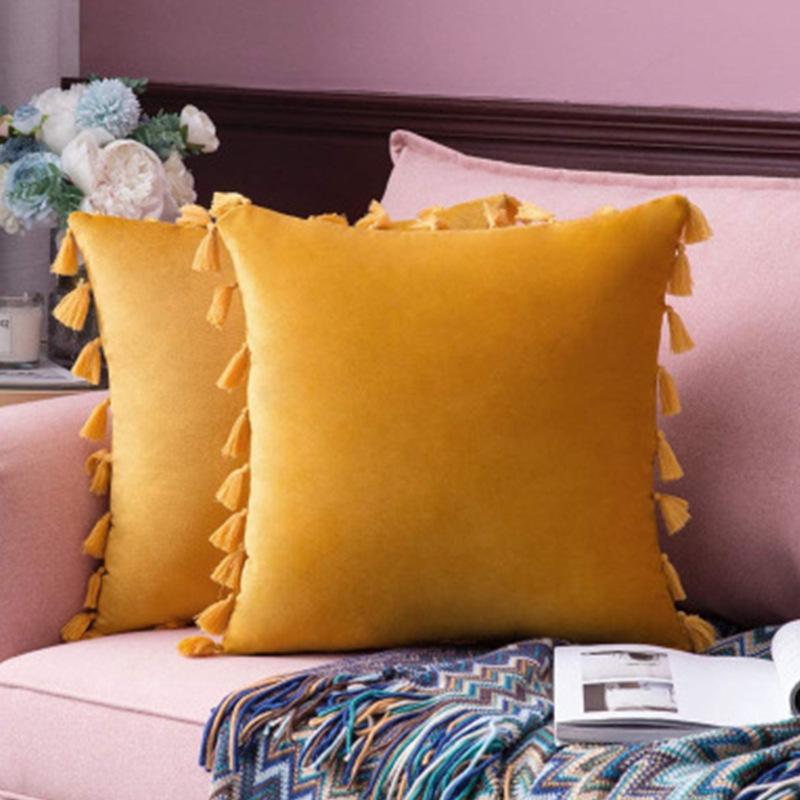 Nordic Style Solid Color Tassel Pillow Cover Short Plush Cushion Covers Bedroom Sofa Decorative Pillowcase Bohemian Style Gift Cushion Covers