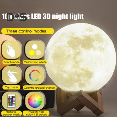 Moon Lamp with Wooden Base 16 RGB Colors Design Touch Sensor Rechargeable 3D Moon Night Light Bedroom Decor