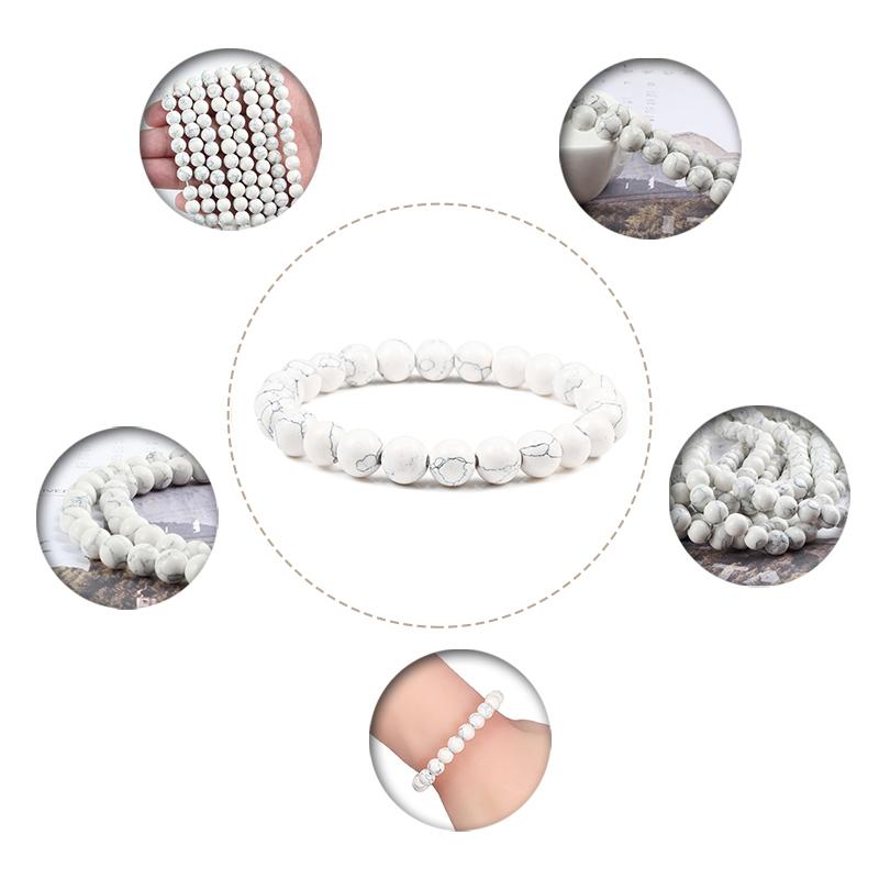 Charm Bracelet 6mm 8mm 10mm White Natural Stone Simple Women Men Elastic Strand Bracelets Meditation Prayer Jewelry Friend Gift