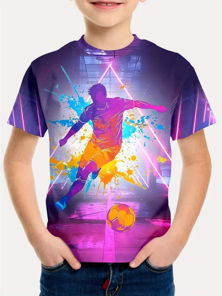T-shirt pour Enfants Mode Impression 3D Été Manches Courtes Personnalisé Hip-Hop Confortable Col Rond Haut de Sport