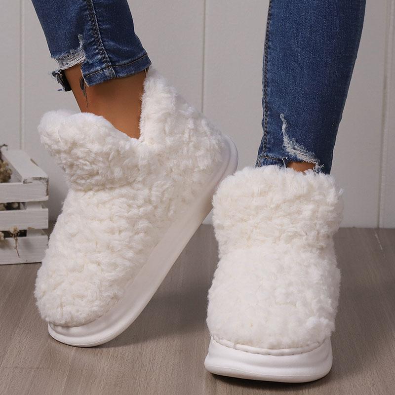 Zimní jehněčí vlna Bavlněné pantofle Nové nadýchané plyšové pantofle Kožešina Ploché boty Outdoor Dámské Bavlněné boty Silná podrážka Teplý fleece Domů