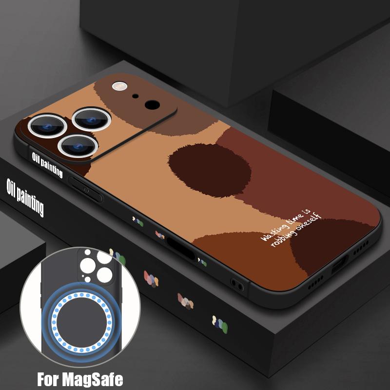 Magnetic For Magsafe Case For iPhone 17 Pro Max Floral Stripes Print Soft Silicone Phone Back Cover For iPhone 16 15 14 13 Pro Max 16e 17e