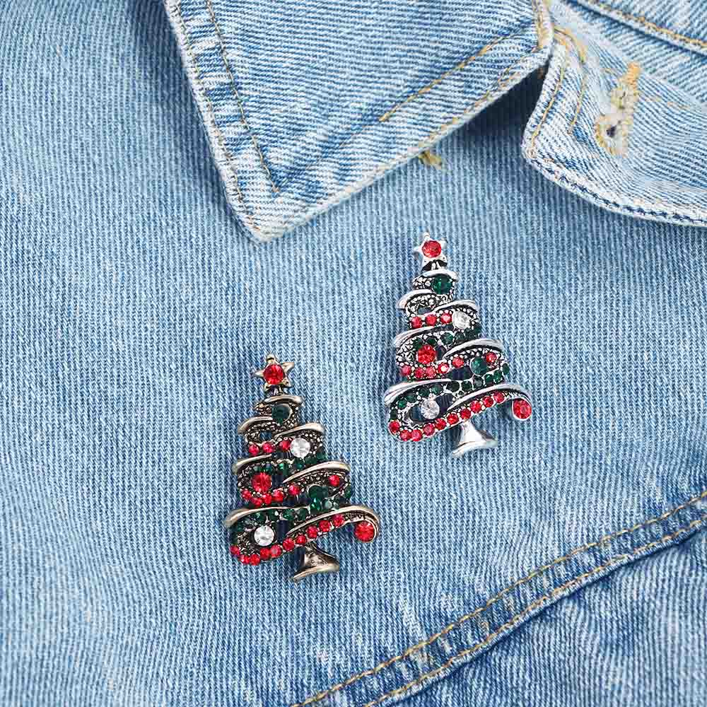 Claus Clip Xmas Brooch Brooches Collar Rhinestone Pin Vintage Christmas Tree Brooch Jewelry Tree