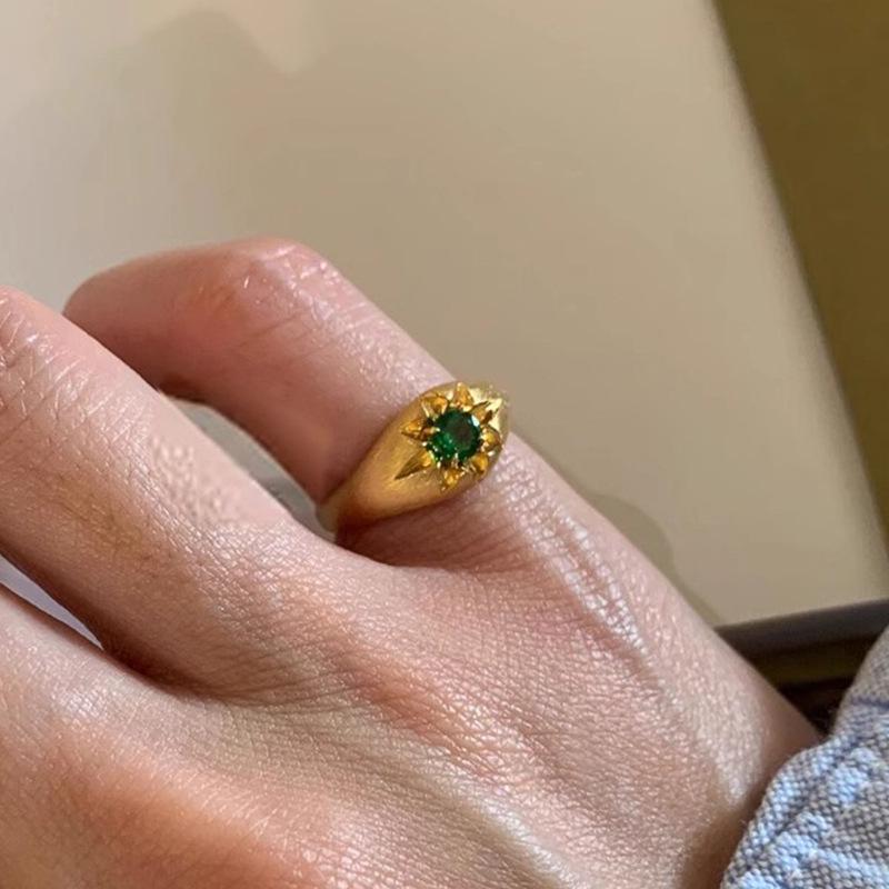 Vintage Style Brushed Green and Deep Blue Zirconia Tail Ring Adjustable Open Size