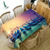 Seascape Sailing Boat Pattern Tablecloth Thicken Cotton Dustproof Rectangular Round For Wedding Picnic Party
