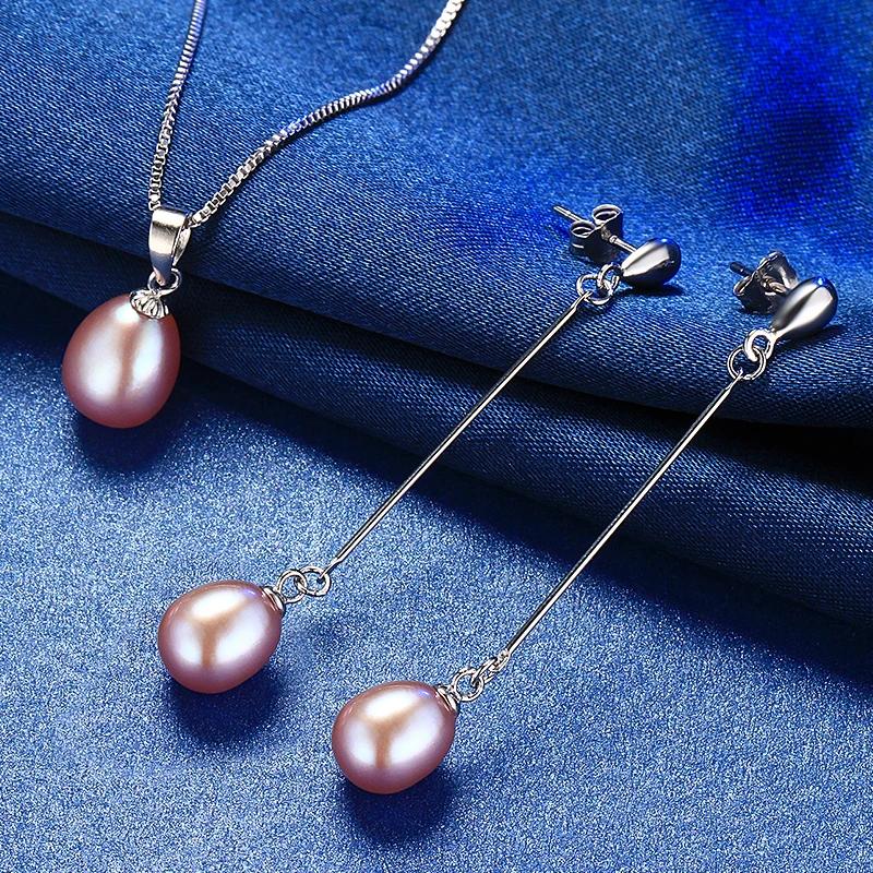 HENGSHENG Black Pearl Set 4 Colors Real Freshwater Pearl Jewelry Set For Women,Pendant Earrings With 925 Silver Jewelry