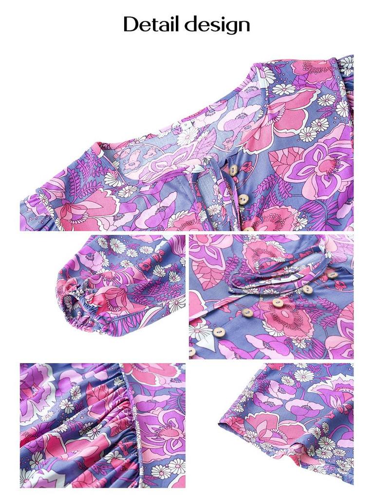 Di Yun Women's Casual Vacation Rayon Print Long Sleeve Dress - 2024 Spring/Summer Collection