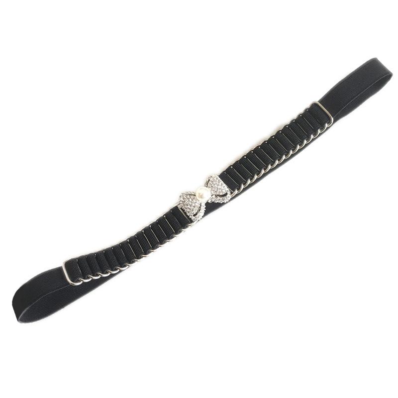 Black Elastic Waist Chain Women'S Pearl Diamond Bow Belt With Dress Women'S Buckle Waist Jewelry