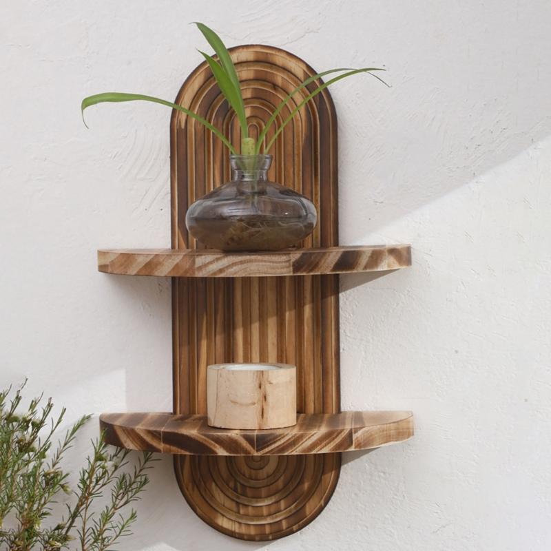 Wood Arched Wall Shelf Oval Shape Hanging Shelf Wall Mount Book Plant Display Rack for Living Room Bedroom Decors