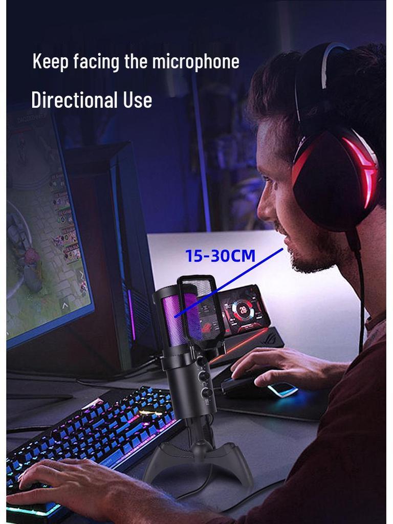 Cross-Border USB Capacitive Microphone: Perfect for Gaming, Mobile Recording, Live Broadcast, Karaoke, with One-Key Noise Reduction.
