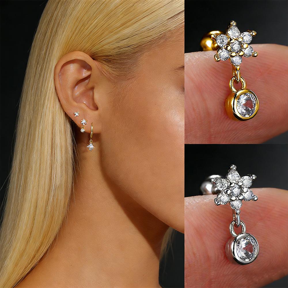 1pc Fashion exquisite Zircon gold color Snowflake Stud Earrings For Women Girls simple Fashion Piercing Helix Tragus Jewelry