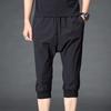 Men Sweatpants Solid Color Soft Fabric Drawstring Ankle-banded Stretchy Waist Cropped Trousers Daily Clothes