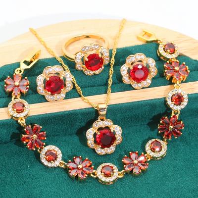 Blumen Koreanische Ausgabe Schmuck Europa und Die Vereinigten Staaten Heiß Zirkon Armband Ohrringe Ring Braut Schmuckset