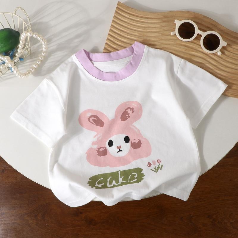 Boys T-shirts Summer Tops for Kids Cartoon Short-sleeve Girls Tees Candy Color Children Shirts Cotton Teenager Clothes