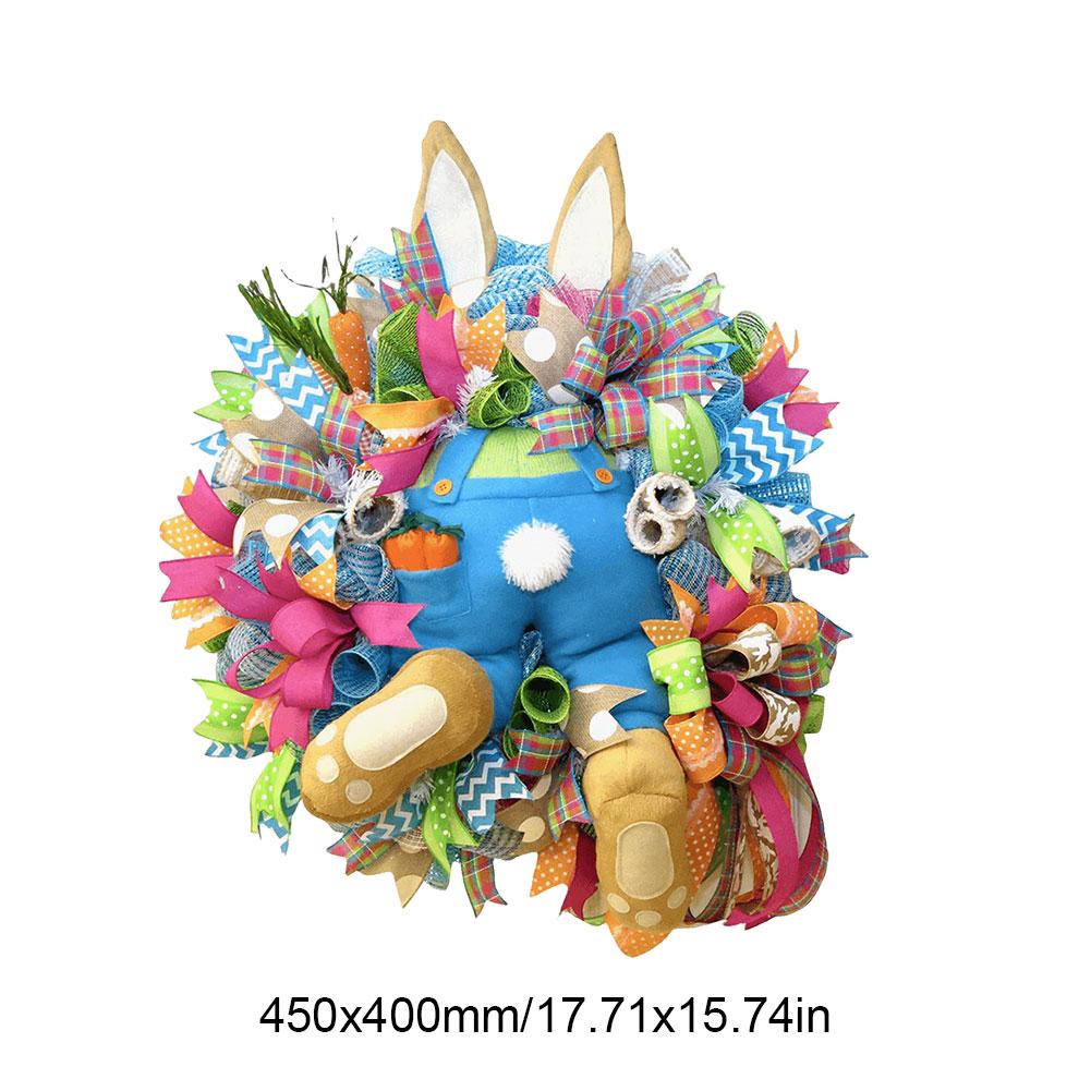 Easter Bunny Wreath Colorful Bunny Garland Cloth Rabbit Door Ornaments 45×40 Cm Creative for Front Door Outdoor Decor