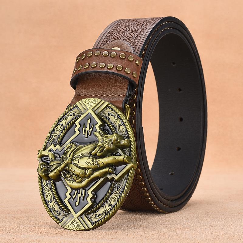 Vintage Punk Belt Men'S Casual Rivet Belt Zodiac Belt