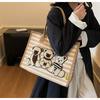 Striped canvas bag women's large-capacity new autumn and winter versatile cartoon shoulder bag college student tote bag