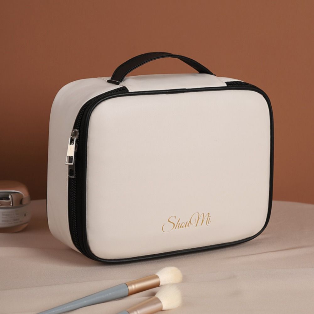 Square Detachable Makeup Bag PU Leather Waterproof Cosmetic Bag Zipper Compartmentalized Storage Beauty Case Pouch